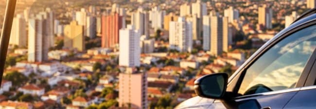 Limeira vista do alto, com o retrovisor de um carro em primeiro plano